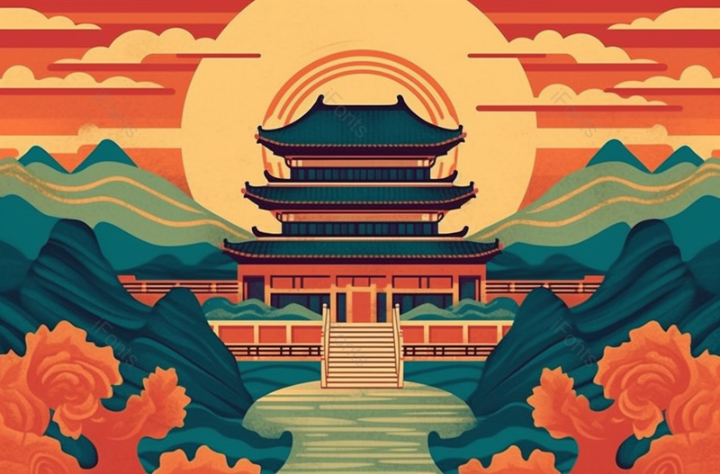 著名景点西安大雁塔中国风建筑插画背景图,插画/手绘图,插画/手绘图库,插画/手绘图下载,插画/手绘